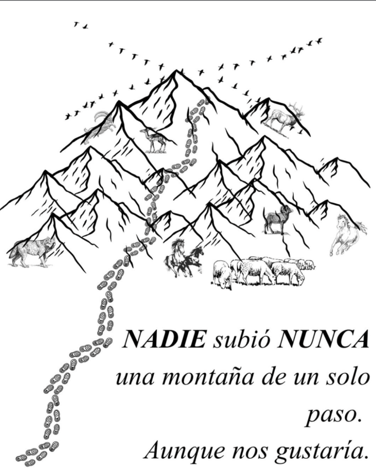 Montañas con animales y huellas.